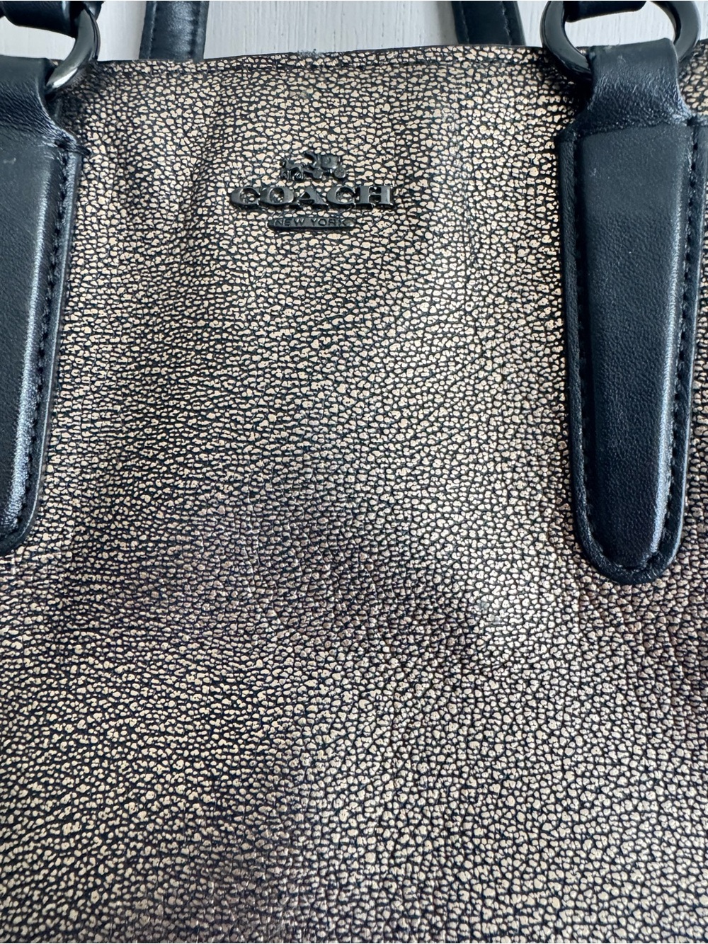 Coach Metallic Bronze Pebble Leather Tote with Black Handles - Picture 3 of 5